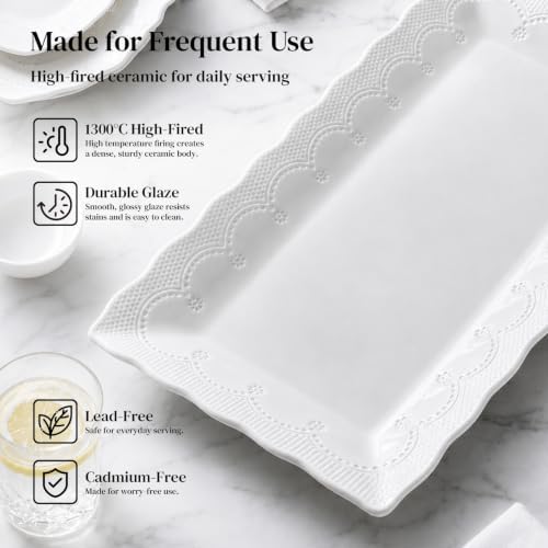 DOWAN Large Serving Platter Set - 16"/14"/12" Porcelain Serving Tray