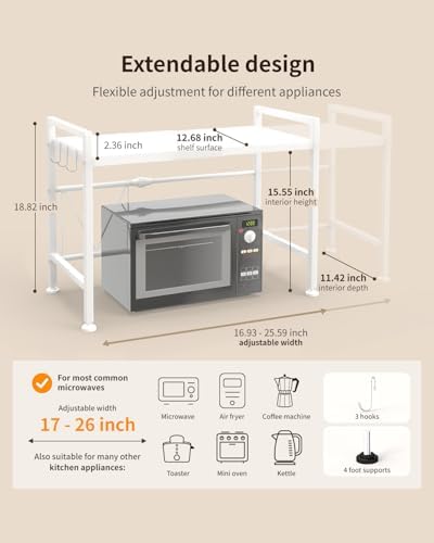 2-Tier Expandable Microwave Countertop Shelf, White
