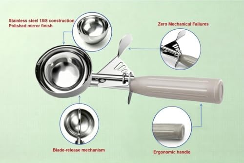 TOPKITCHEN Commercial-Grade Ice Cream Scoop 3.25 oz, 18/8 Stainless