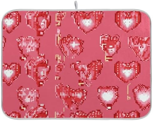 OTVEE Cute Pixel Hearts Galore Dish Drying Mat for Kitchen Counter