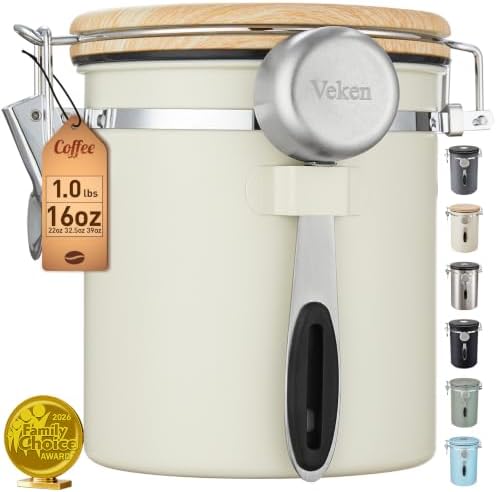 Veken Coffee Canister, Airtight Stainless Steel Food Storage