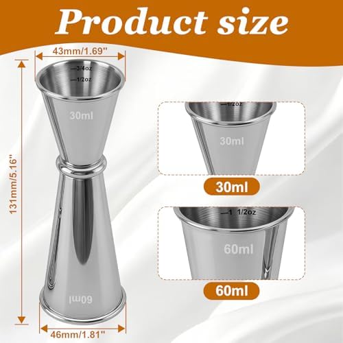 2 Pack Double Jigger for Bartending, 304 Stainless Steel 1oz/2oz