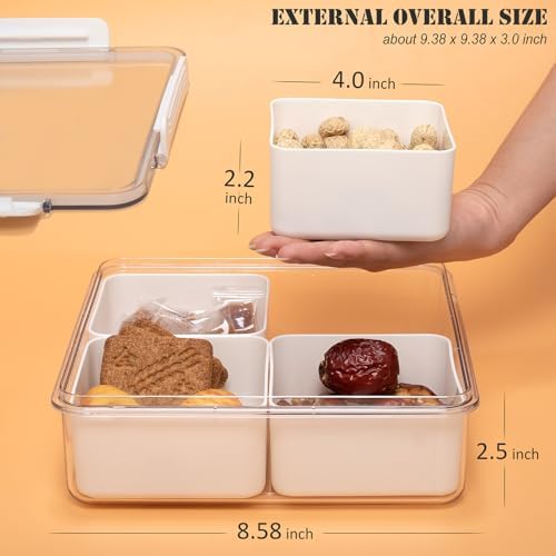 2pack Divided Serving Tray with Lid, 4 Compartment Removable Snack