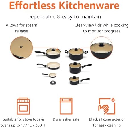 Amazon Basics 11-Piece Ceramic Non-Stick Pots and Pans Set, Dishwasher