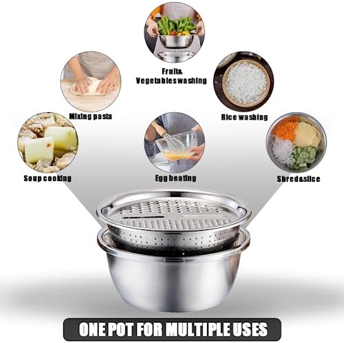 Slowtee 3 in 1 Stainless Steel Grater Shredder Slicer with Colander
