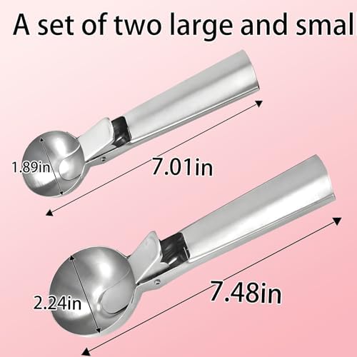 Ice Cream Scoop Set,2 Pcs Stainless Steel Ice Cream Scoop-With Release