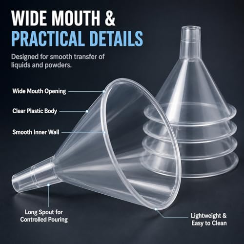 RHBLME 20 PCS Plastic Funnels Set, 4.7 Inch Wide Mouth Clear Plastic