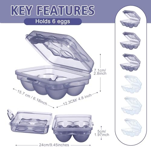 6-Pack 6-Grid Egg Storage Boxes, Blue and Transparent
