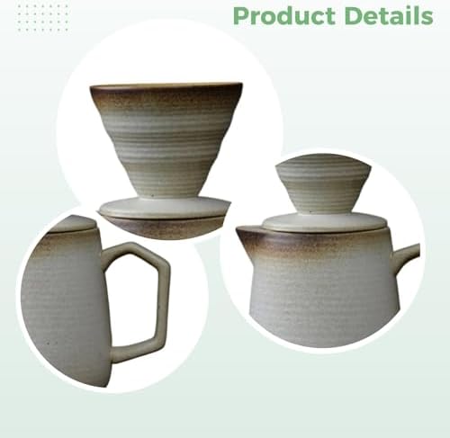 Beige Ceramic Pour Over Coffee Pot Set, 20 fl oz / 620 mL