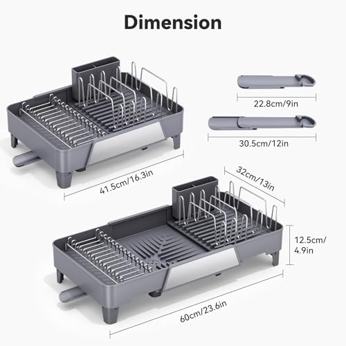 Urackify Large Expandable Dish Drying Rack, Gray