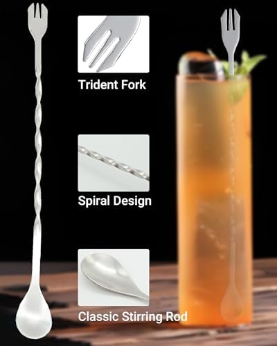 8”Stainless Steel Muddler, 10”Mixing Spoon & Jigger for Cocktails