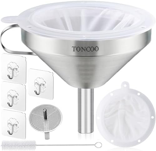 5 Inch Stainless Steel Funnel with Strainer and 200 Fine Mesh Filter