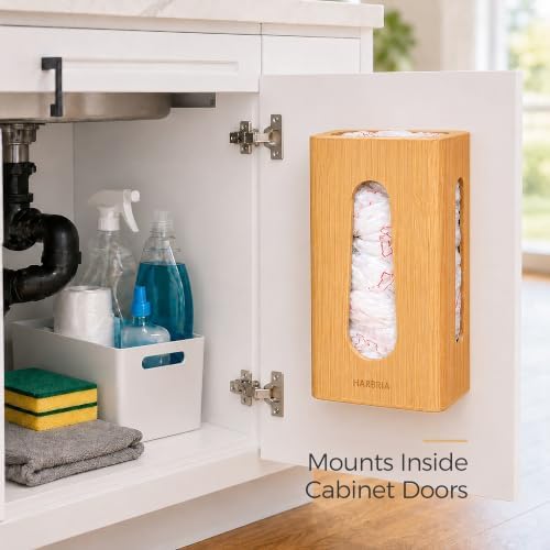 Bamboo Grocery Bag Holder, Wall Mount Plastic Bag Holder