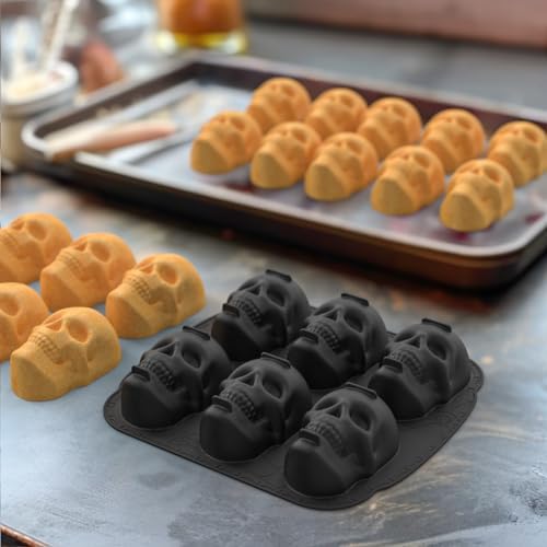 6 Cavities Large Skull Cake Pan Silicone Mold - 3D Skull Ice Cube