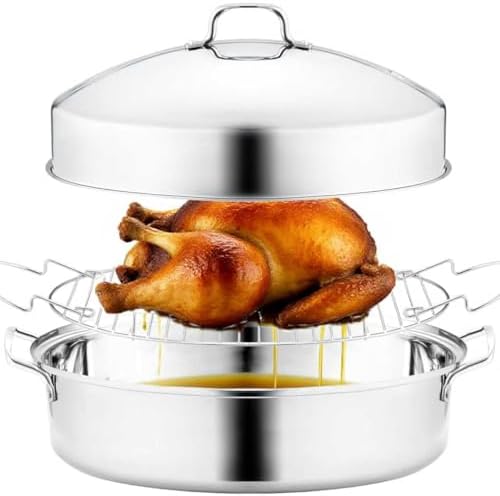 22” Large Roasting Pan with Rack and Lid,Oval Roaster Pan
