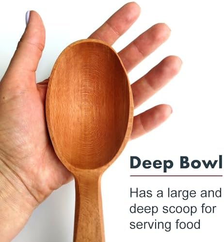 Deep Scoop Wooden Spoon for Cooking 14" – Extra Long Handle for Big