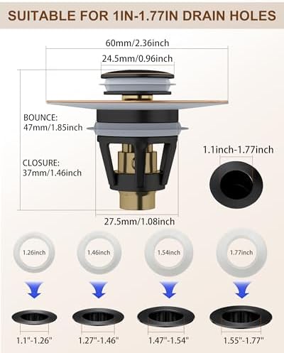 Fransiton Bathroom Sink Stopper, 1.1-1.77 Inch Basin Pop Up Sink Drain