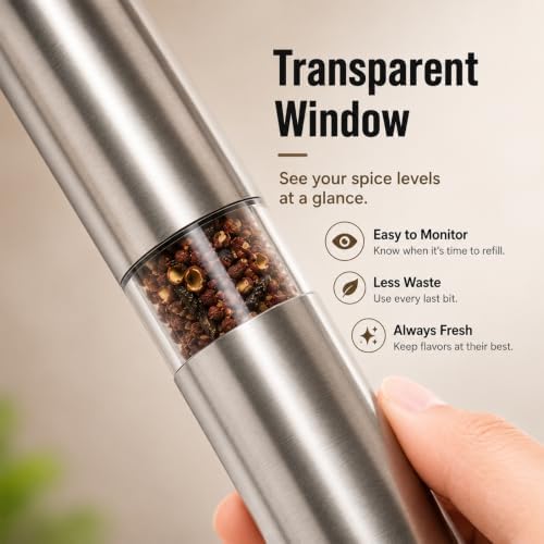 Salt & Pepper Grinder Set, 2 Refillable Stainless Steel Mills