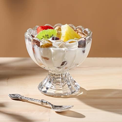 KMwares 5oz Glass Dessert Bowls Set of 6, Footed Tulip Ice Cream Cups