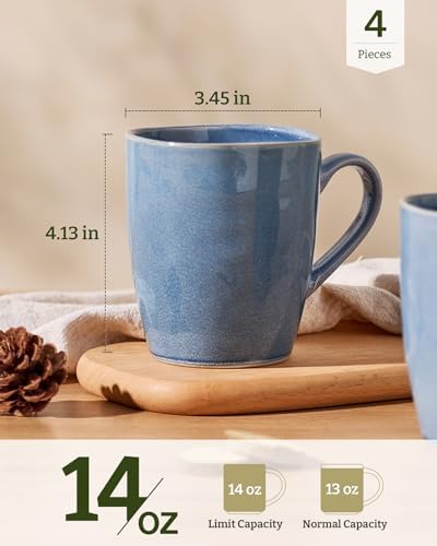 famiware Aurora Coffee Mugs, 14oz Mug Set of 4, Stoneware Cup with