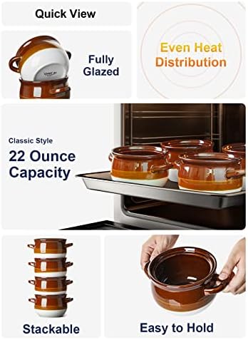 LE TAUCI Ceramic French Onion Soup Bowls with Handles, 22 OZ, Set of 4