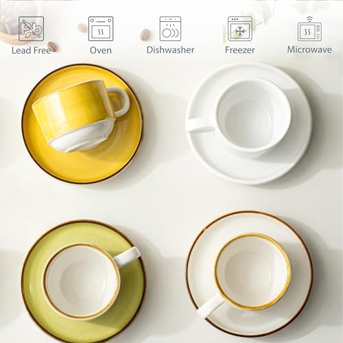 ONEMORE 2.5 Oz Espresso Cups Set of 4, Stackable Porcelain Coffee Cups