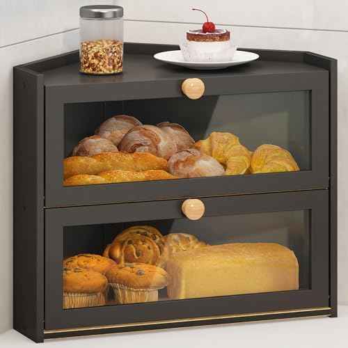 JANSNIMEN Corner Bread Box for Kitchen Countertop Bamboo Bread Holder