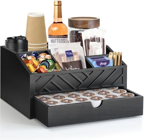 Coffee Bar Organizer with Drawer, Coffee Station Organizer for