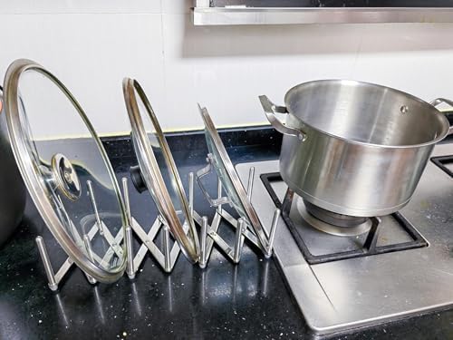 Pot Lid Organizer Pot Lid Holder Adjustable Pot Lid & Plate& Pans multipurpose Organizer Rack Holder Stainless Steel Dish Plate Drying Rack