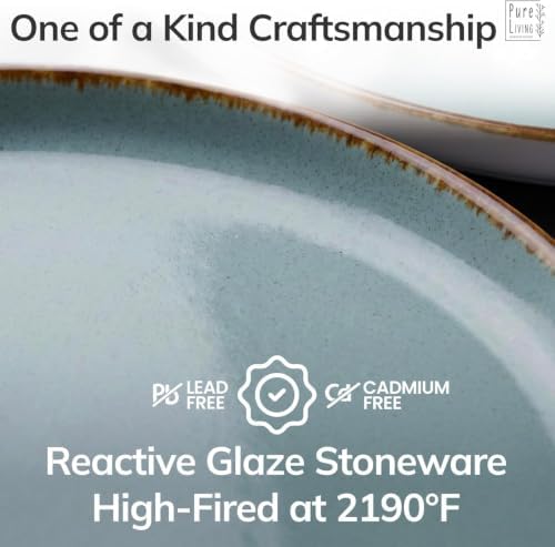 24 Piece Stoneware Dinnerware Set for 8, Handmade Plates and Bowls Set
