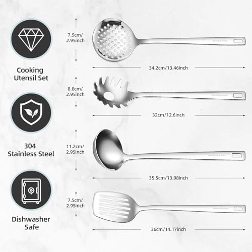 18/8 Stainless Steel Cooking Utensils Set of 4, Dishwasher Safe