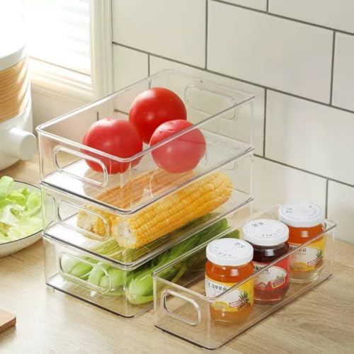Stackable Refrigerator Organizer Bins, 6 Pack Clear Kitchen Organizer