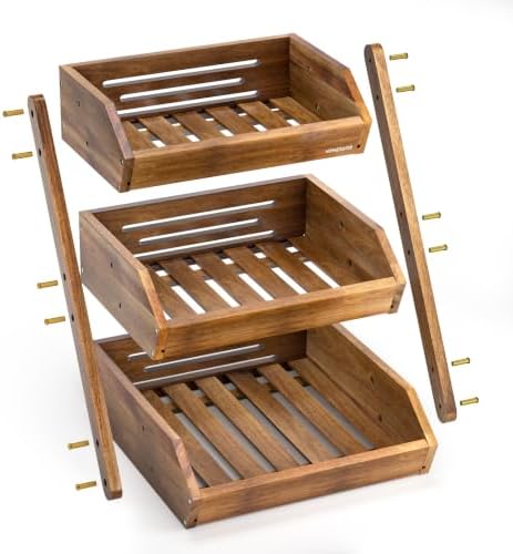 G.a HOMEFAVOR 3-Tier Acacia Wood Fruit Basket for Kitchen, Self-assembly