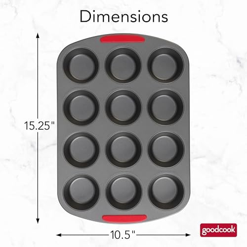 GoodCook MegaGrip 12-Cup Muffin Pan with Silicone Grip Handles Perfect