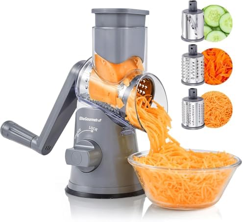 Elite Gourmet Rotary Cheese Grater, 3 Stainless Steel Blades