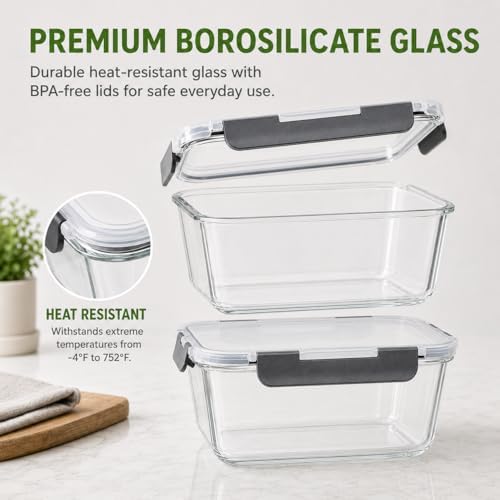 2-Pack 85oz Large Glass Food Storage Containers with Lids