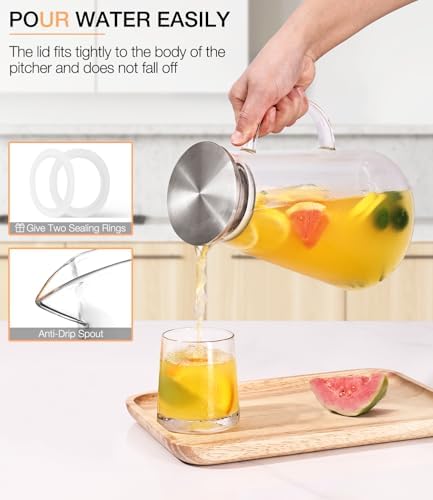Glass Pitcher with Lid and Handle,68oz Borosilicate Water Pitcher