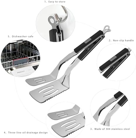 11.5-inch Stainless Steel Tongs for Cooking – Versatile Metal Spatula