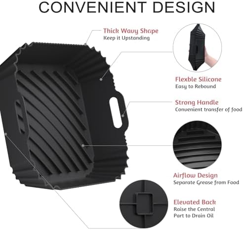 Air Fryer Silicone Liners 2 Pack, Reusable Square Air fryer Basket