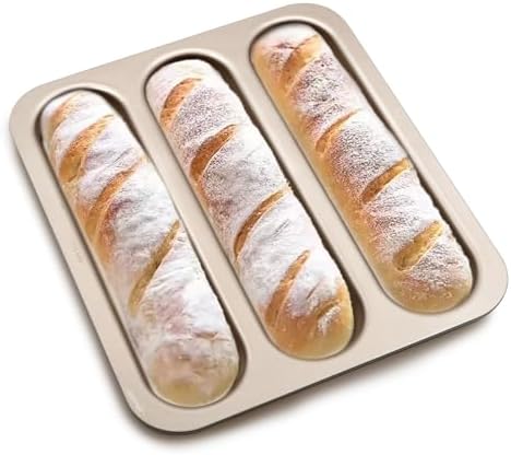 French Baguette Bread Baking Pan, 3-Cavity Non-stick Loaf Pan