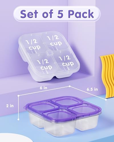 Canfanni 5 Pcs Bento Snack Containers, Reusable 4 Compartment Divided