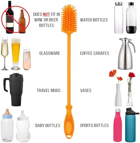 Kitchiny Silicone Bottle Brush 12.5 inch with 2 Straw Cleaners