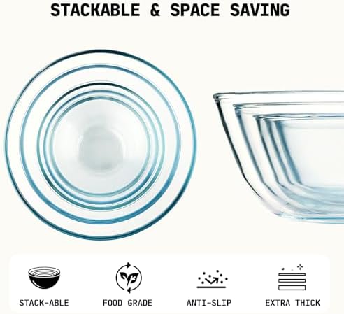 5pc Glass Mixing Bowls Sets (4.65QT, 2.80QT, 1.64QT, 1.16QT, 0.85QT)