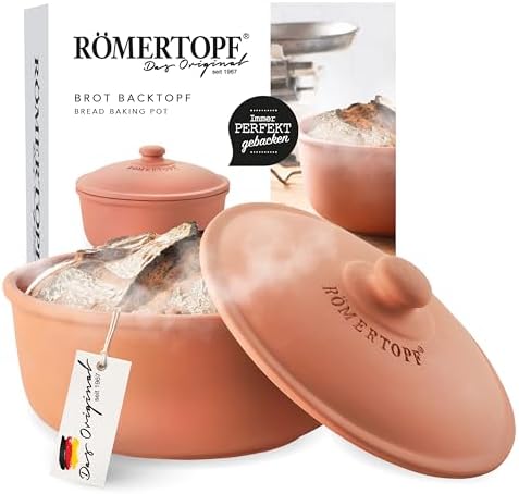 Romertopf Round Bread Baking Pot, 23.0 cm, 2 L, Orange, Glazed Ceramic