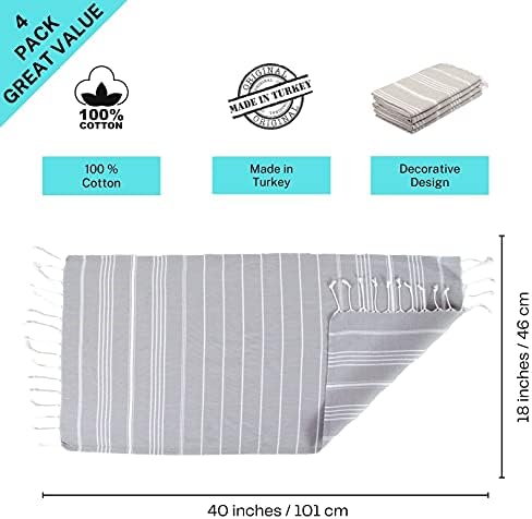 Clotho 4 Pack Silver Gray Turkish Hand Towels for Bathroom 18x40 Large