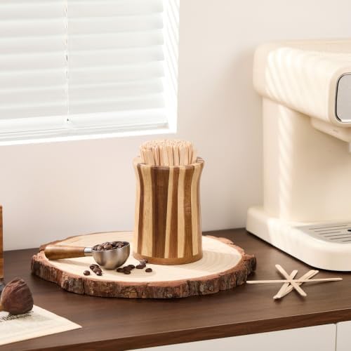 Wood Coffee Stirrers Holder Set with 100 Disposable Stir Sticks