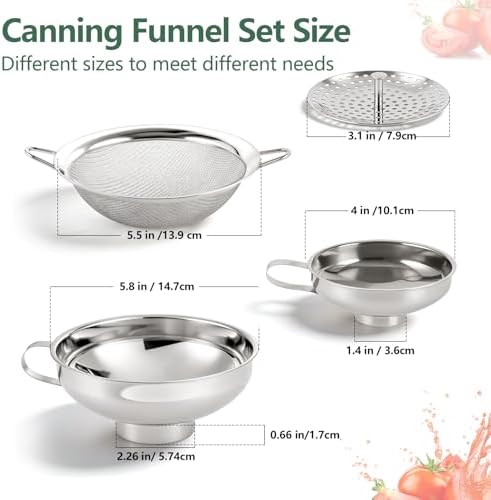 4-in-1 Canning Funnel Set, Stainless Steel Wide Mouth & Regular