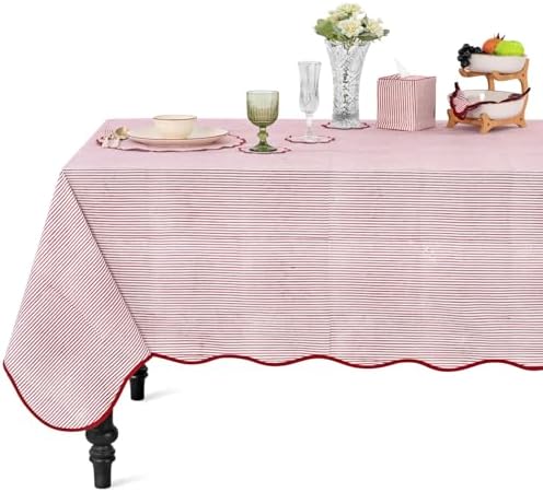 Ridhi Ruby Red Stripe Block Print Square Tablecloth 60x60 Inch