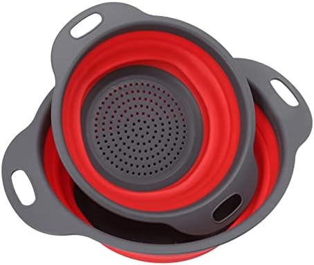 2Pcs Basket Collapsible Colander, Round Silicone Kitchen Strainer Set