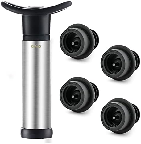 OWO Wine Vacuum Pump and 4 Stopper, Wine Save & Preserver, Reusable